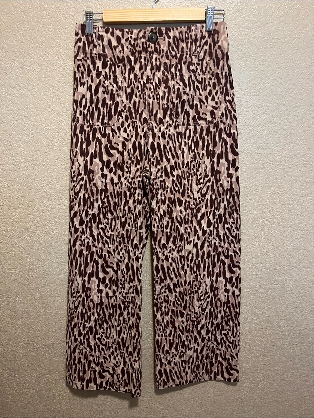 Anthropologie Maeve Colette Cropped Wide-Leg Leopard Print Pants
